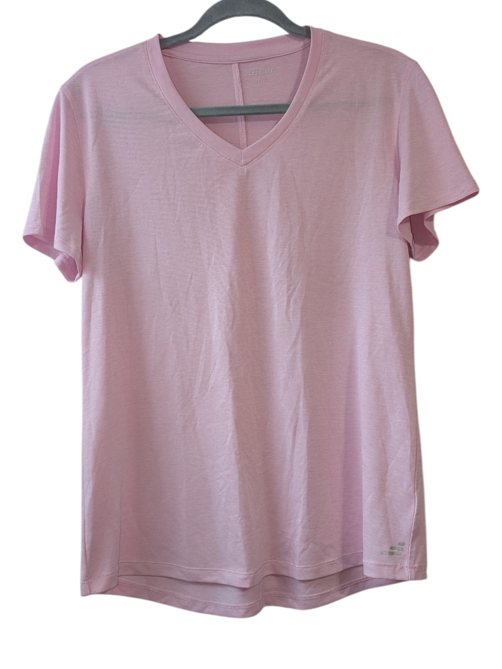 BCG WOMEN'S PINK TURBO MELANGE V-NECK T-SHIRT SIZE L